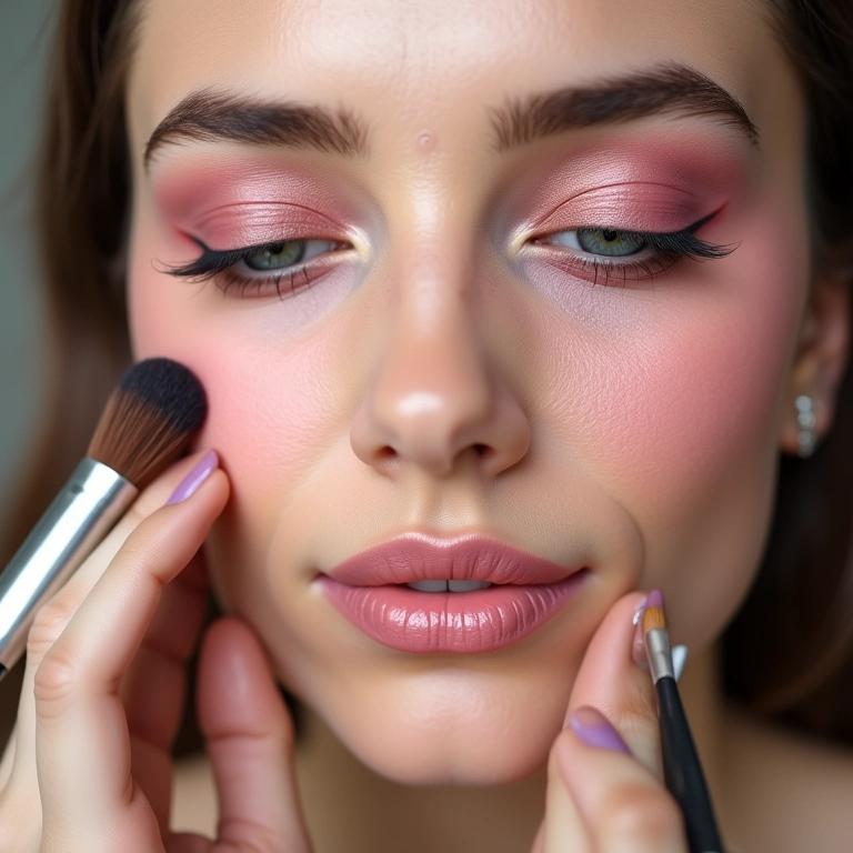 Blushes e sombras em pó.