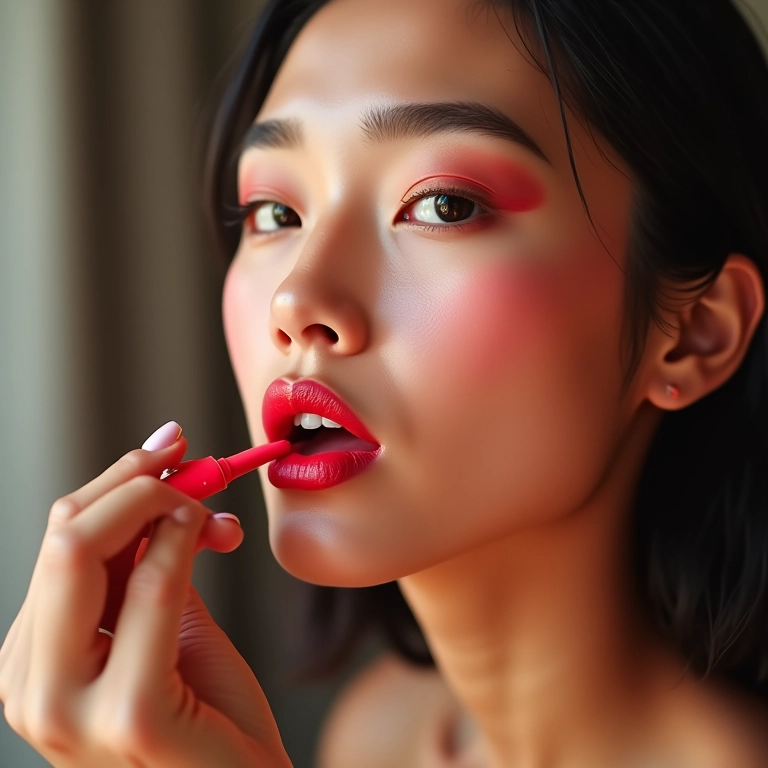 Brasileira aplicando hidratante labial.