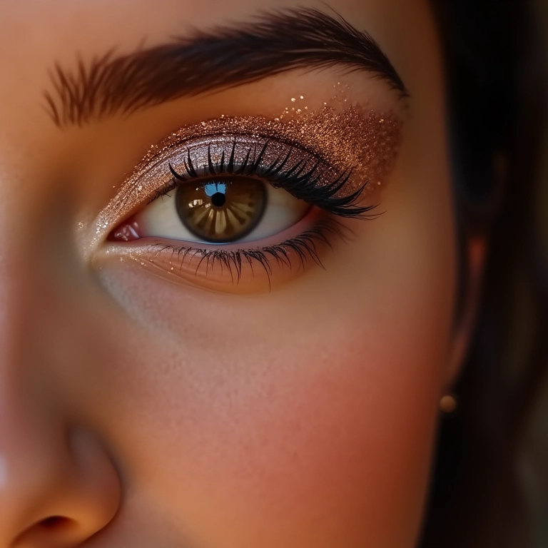 Brilho na noite com delineador com glitter.