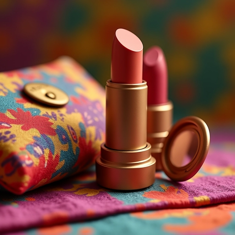 Bronzer em bastão dentro de uma bolsa colorida.