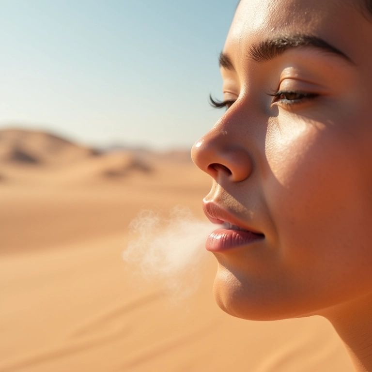 Bruma umectante de ácido hialurônico combatendo o ressecamento.