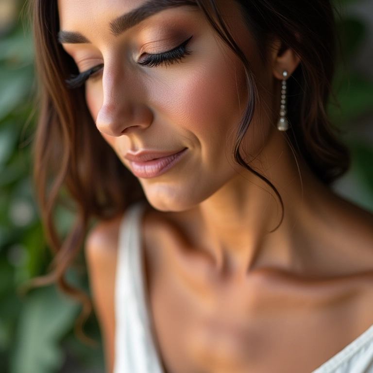 Cílios alongados e volumosos em noiva brasileira.