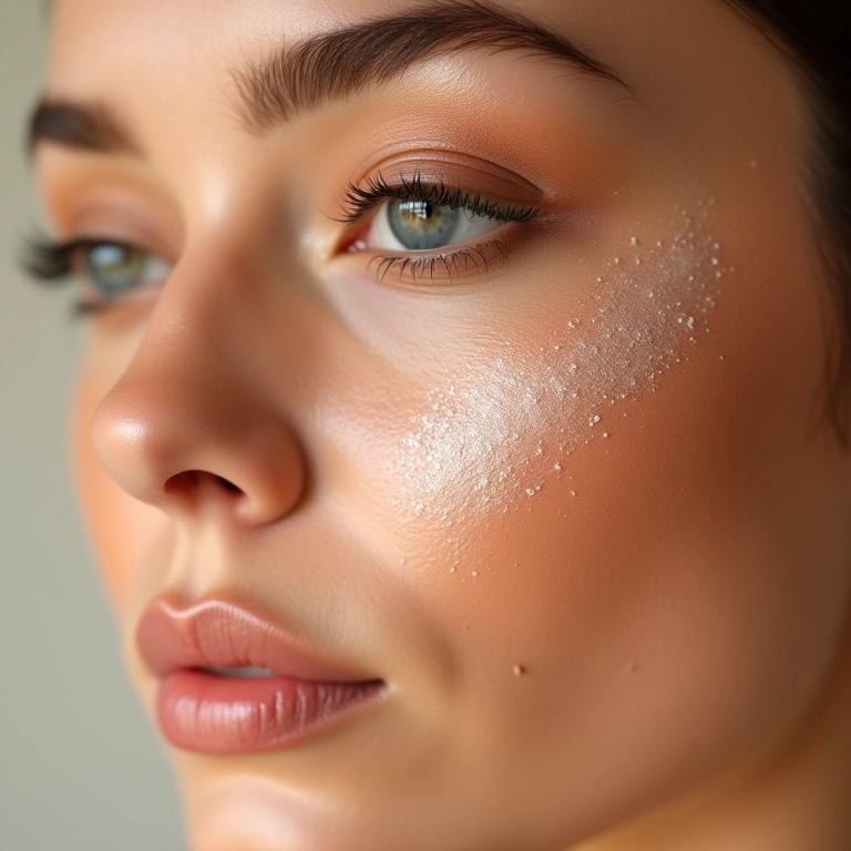 Close de maquiagem de noiva mostrando a textura do iluminador cremoso.