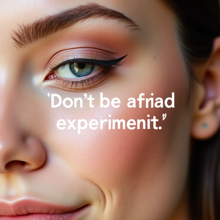 Close-up da aplicação de contorno com a frase 'Não tenha medo de errar'.