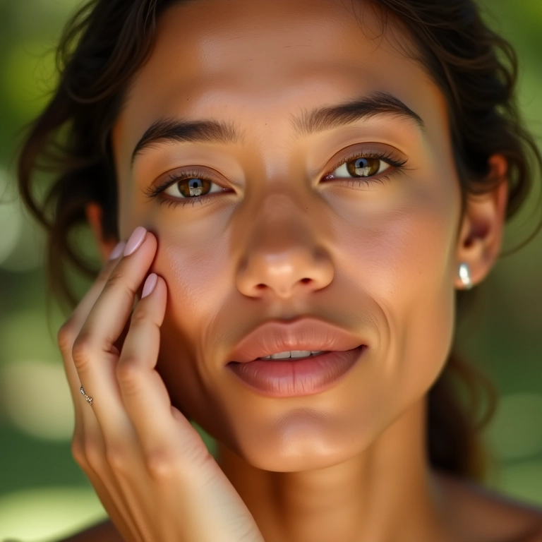 Close-up da aplicação de corretivo de chá verde para hidratação.