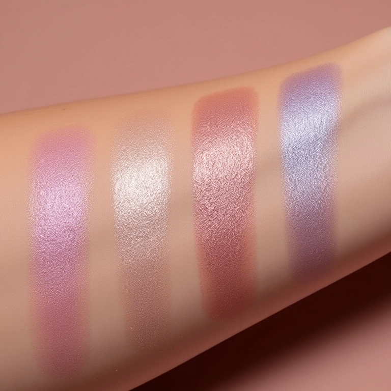 Close-up de diferentes texturas de iluminador duochrome.