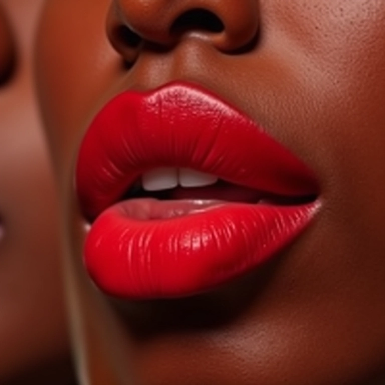 Close-up de lábios femininos com batons de longa duração em diversos tons de pele.