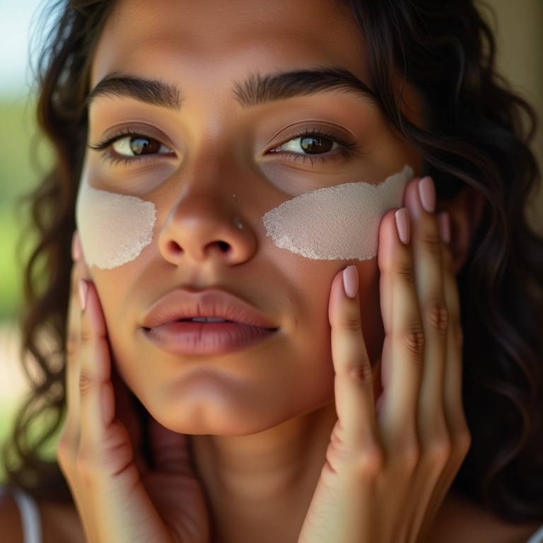 Close-up de mulher aplicando primer no rosto, focando na diminuição dos poros.