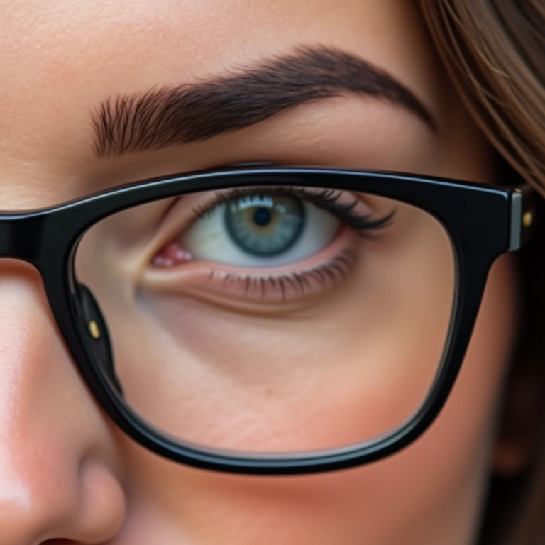 Close-up de sobrancelhas impecáveis com óculos.