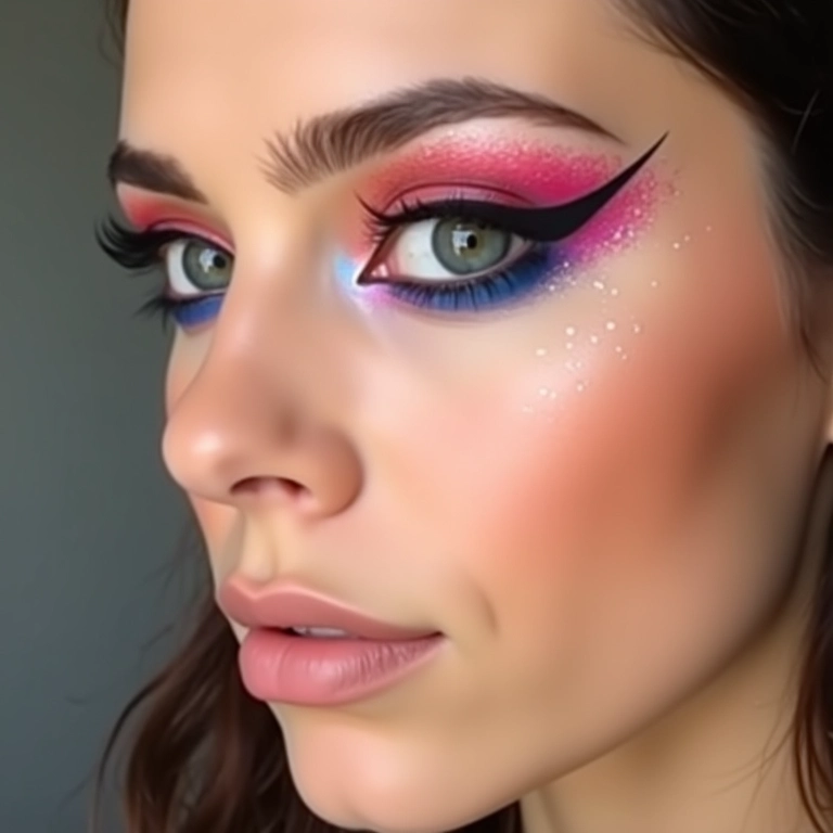 Combinação de delineado branco com sombra colorida.