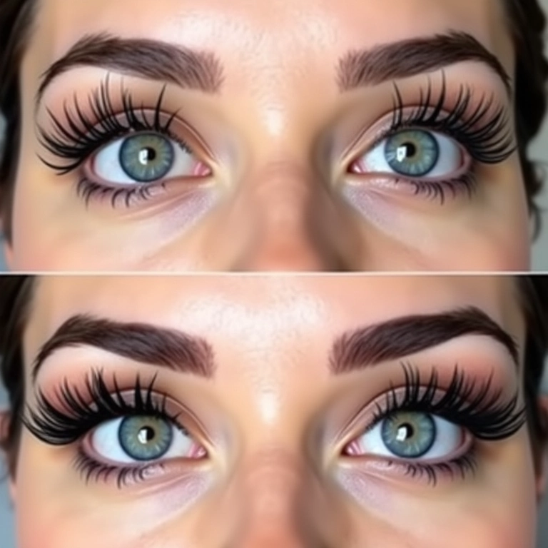 Comparação de efeitos dramáticos e naturais da máscara para cílios.