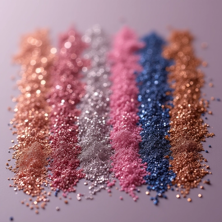 Comparação de tamanhos de glitter em sombras diferentes.