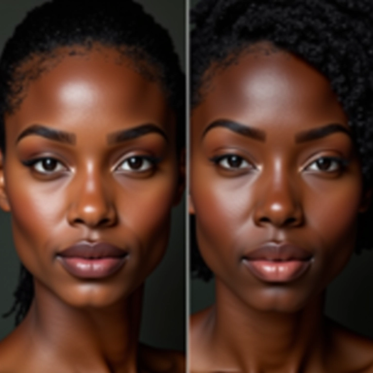 Comparação entre bronzer e contorno em pele negra.