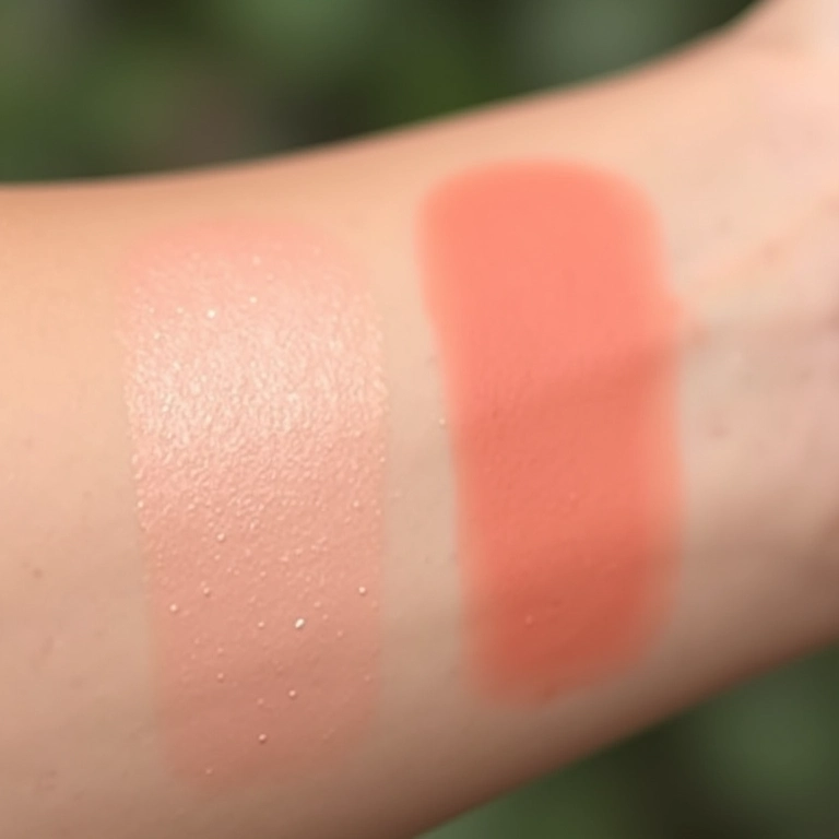 Comparação entre iluminador pêssego e blush pêssego.