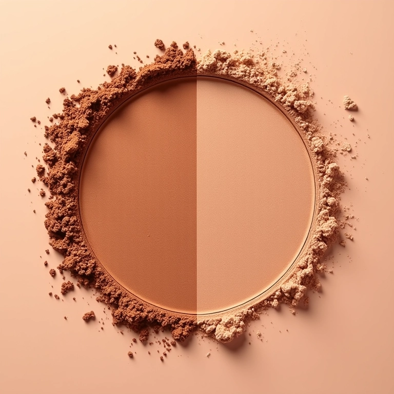 Comparativo da textura do bronzer mineral: pó solto vs. compacto.