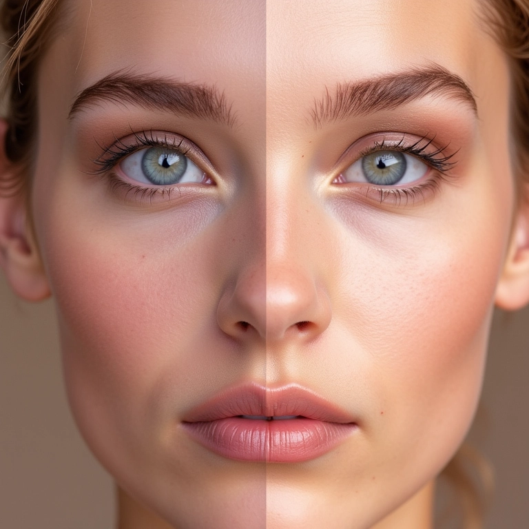 Comparativo de pó facial matte e luminoso.