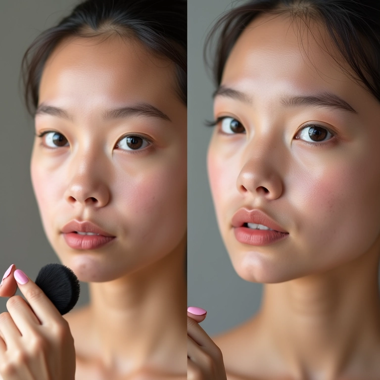 Comparativo do controle de oleosidade com pó solto mineral vegano.