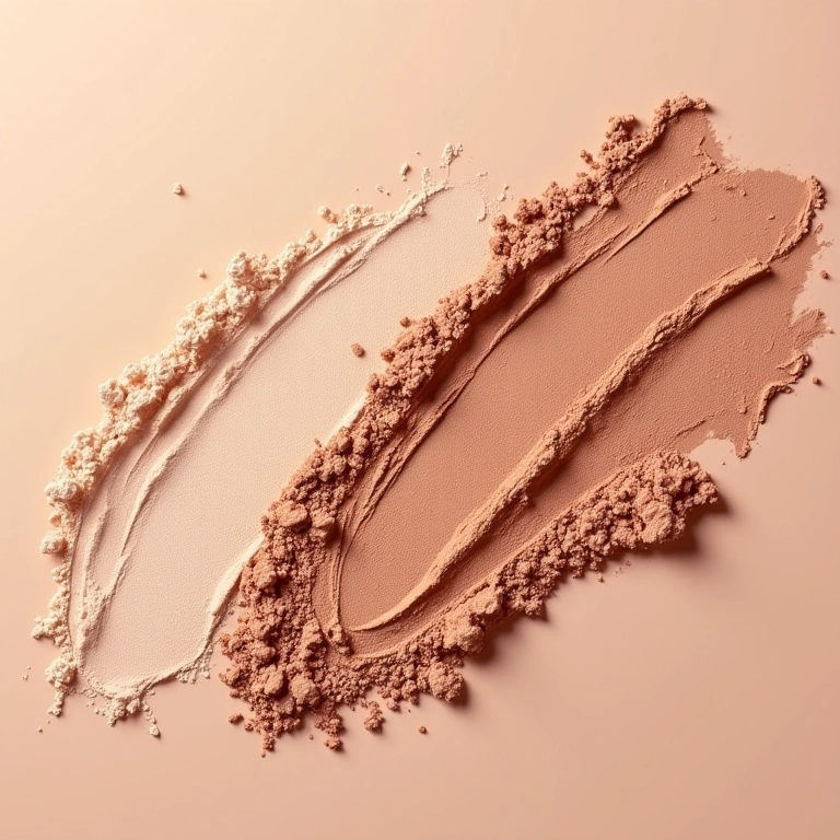 Comparativo em close-up de pós para contorno compactos e soltos.