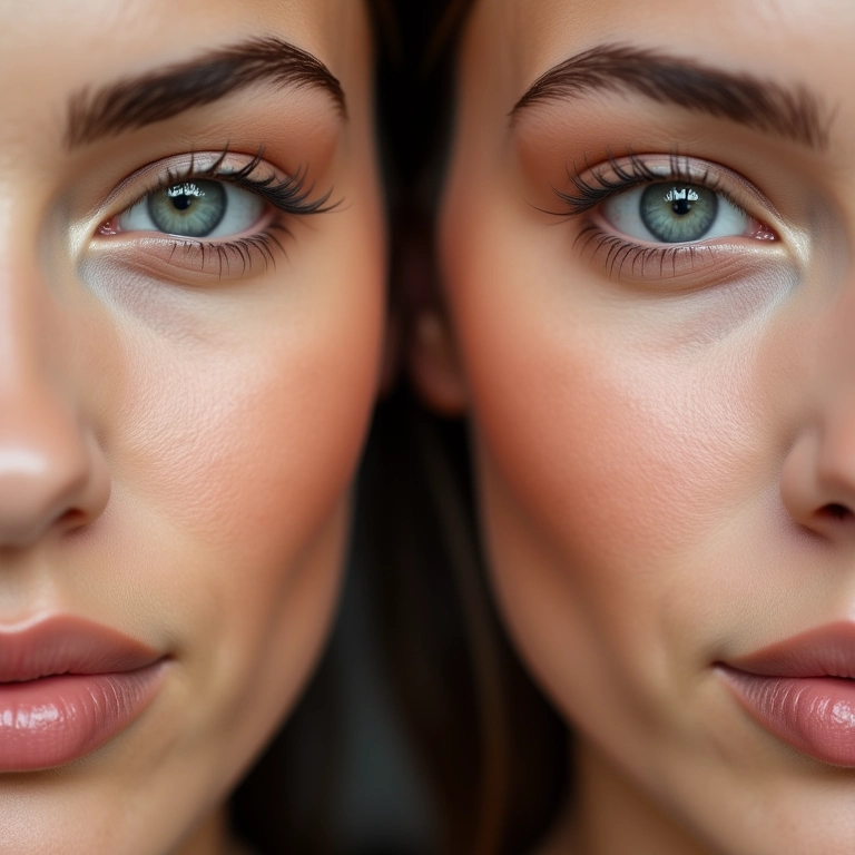 Comparativo entre acabamento matte e glow na maquiagem.