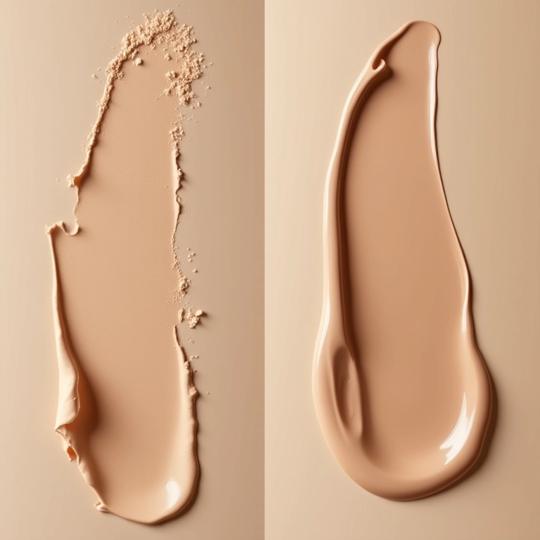 Comparativo entre base em pó compacta e base líquida.