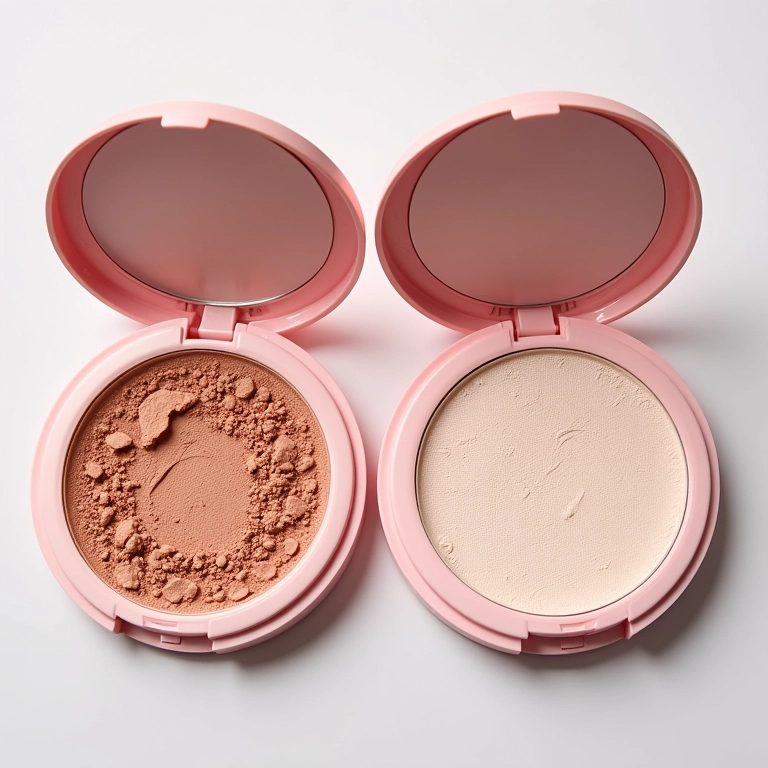 Comparativo entre pó compacto com cor e pó compacto translúcido.