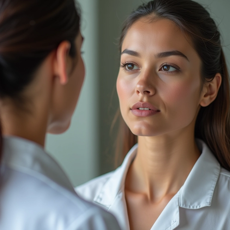 Consulta com dermatologista ou maquiador sobre base para pele oleosa.