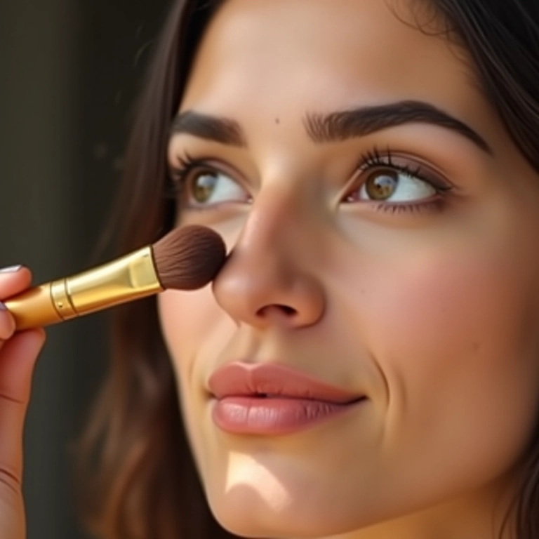 Contornando o nariz com pincel para afiná-lo.