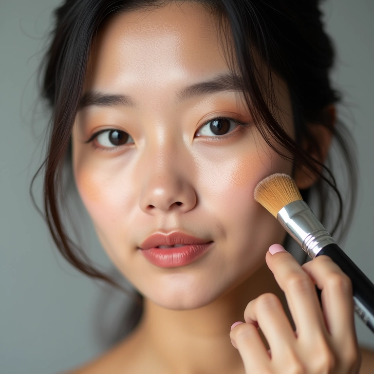 Contorno do rosto de mulher oriental com maquiagem.