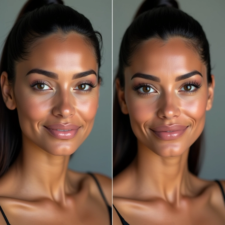 Contorno do rosto para afinar e alongar em mulher brasileira.