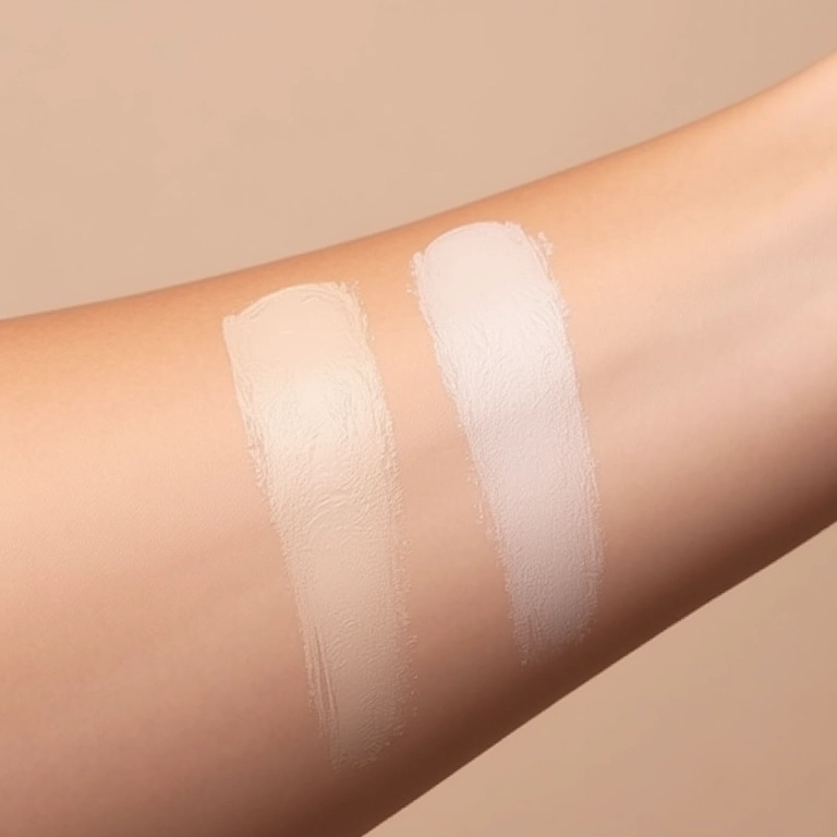 Contorno em pó e creme lado a lado, amostras no braço.