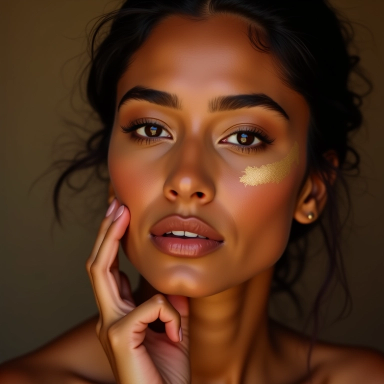 Contorno sutil definindo os traços na maquiagem indiana.