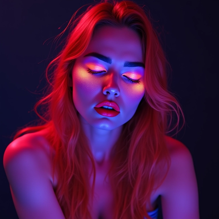 Cores neon vibrantes na maquiagem dos anos 80.