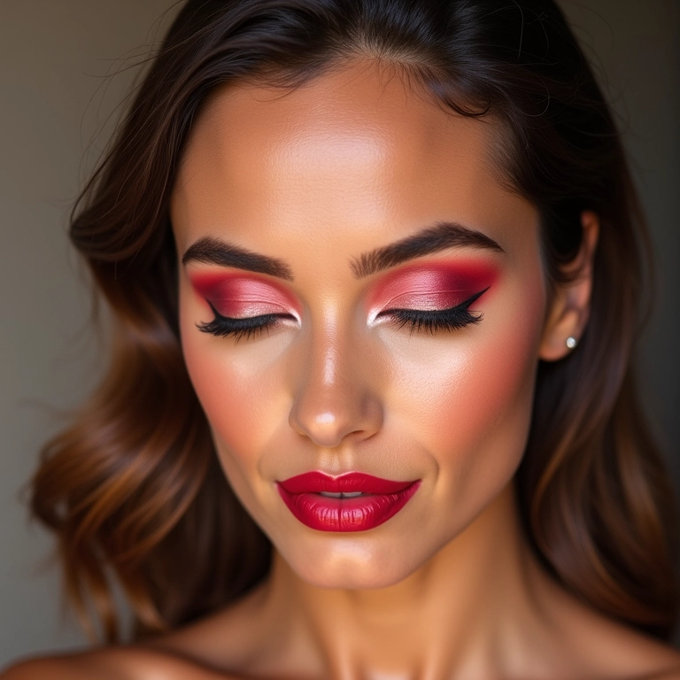 Cores vibrantes na maquiagem romântica.