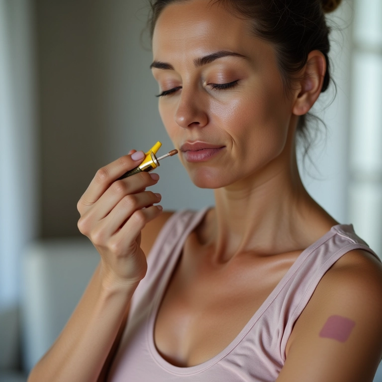 Corretivo amarelo camuflando hematoma no braço.