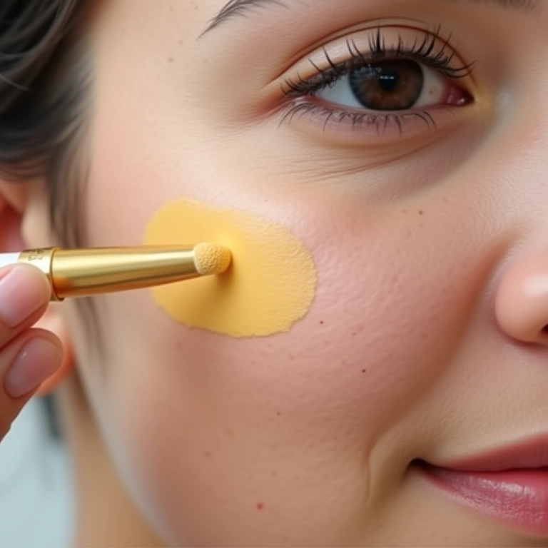 Corretivo amarelo cobrindo vasinhos aparentes no rosto.