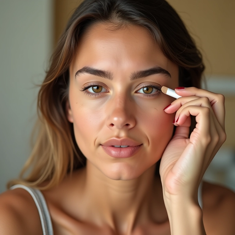 Corretivo iluminador, aplicação abaixo dos olhos.