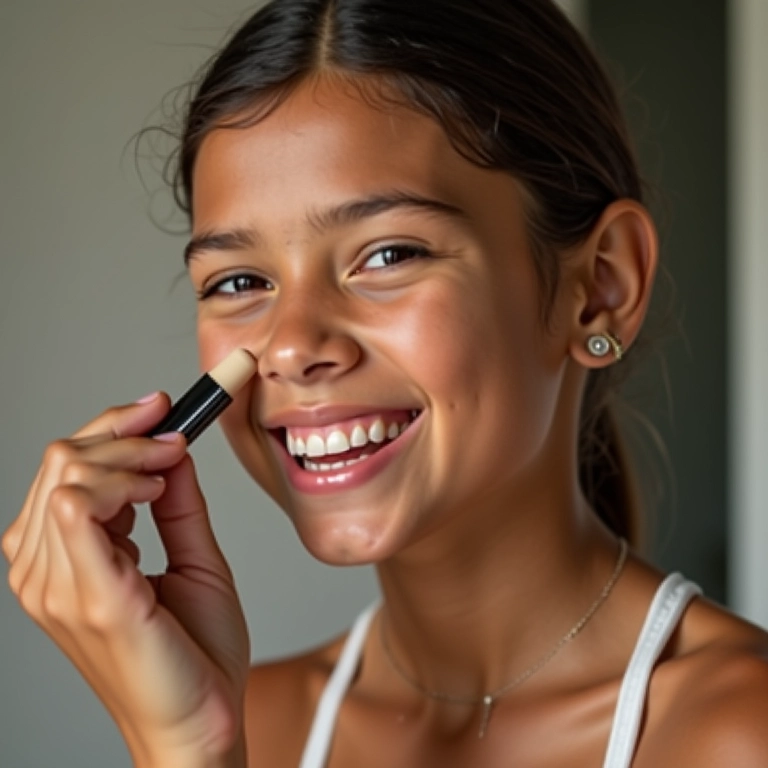 Corretivo matte para pele oleosa, adolescente aplicando.