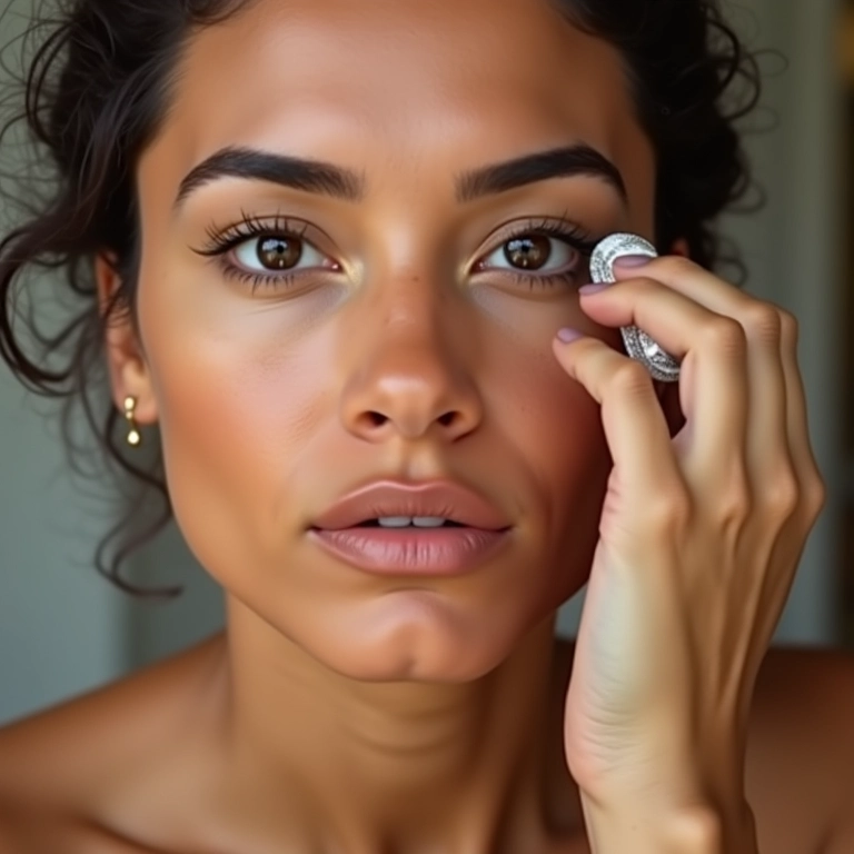 Corretivo: mulher aplicando corretivo para camuflar olheiras e manchinhas.