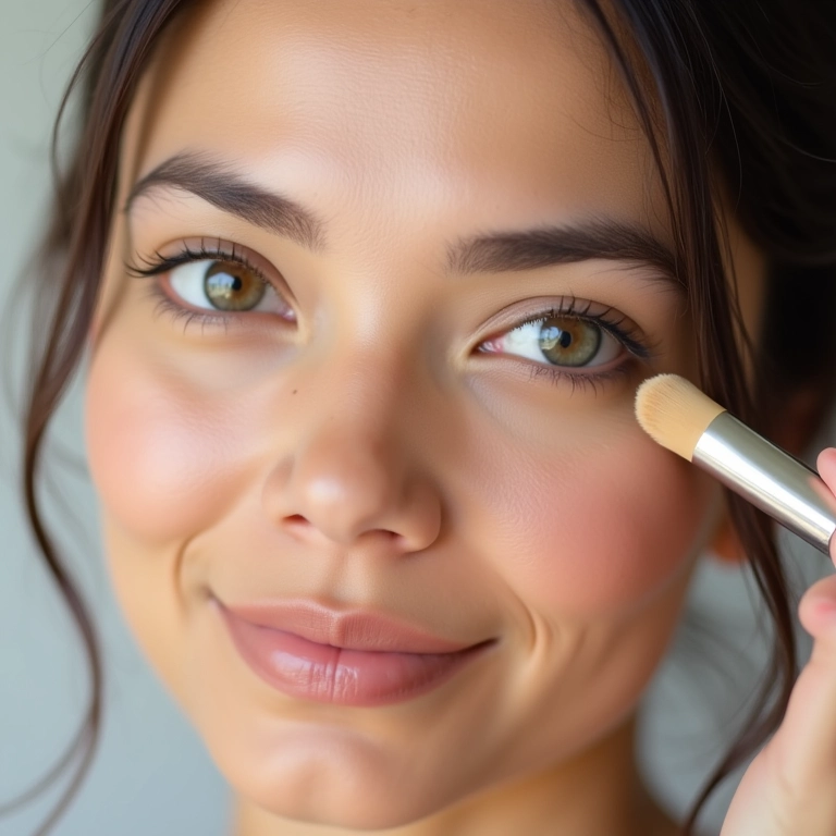 Corretivo neutralizando olheiras em pele madura.