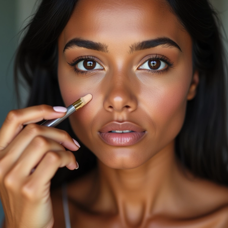 Corretivo para acne sendo aplicado por uma mulher.