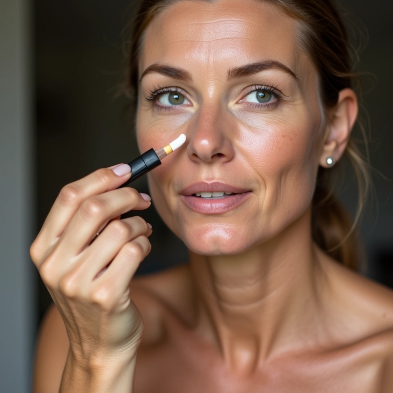 Corretivo para pele madura, linhas finas visíveis.