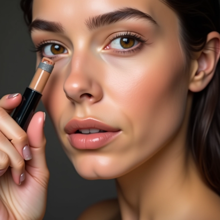 Corretivo sendo usado para iluminar e destacar o contorno labial.