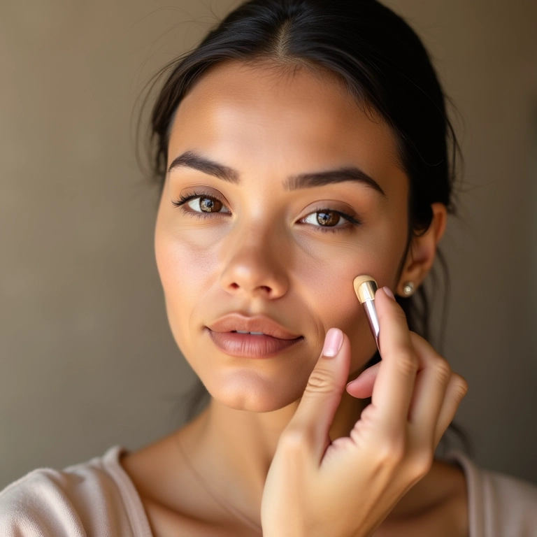 Corretivo um tom mais claro que a pele sendo aplicado.