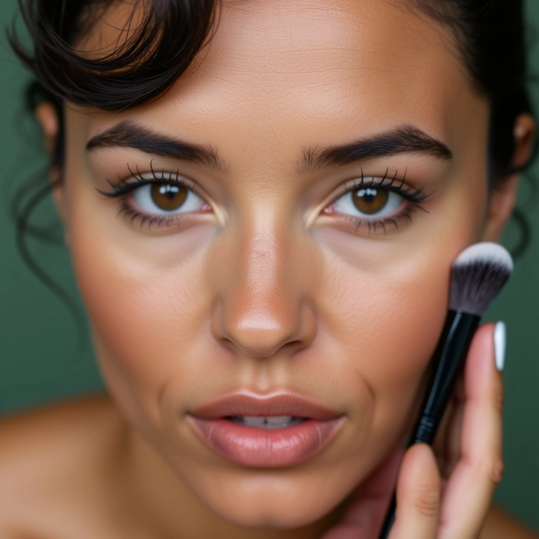 Corretivo verde neutralizando a vermelhidão da pele.