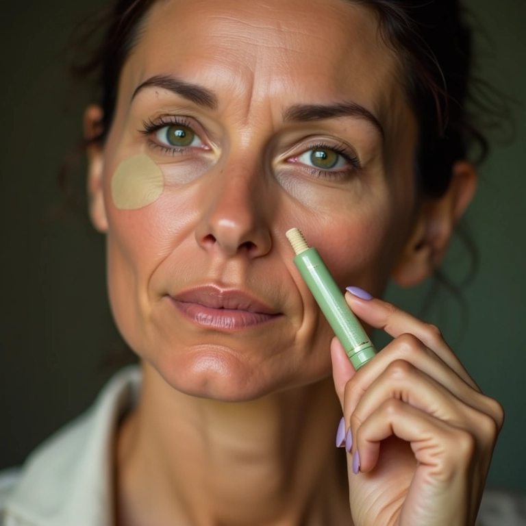 Corretivo verde para manchas avermelhadas, aplicação.