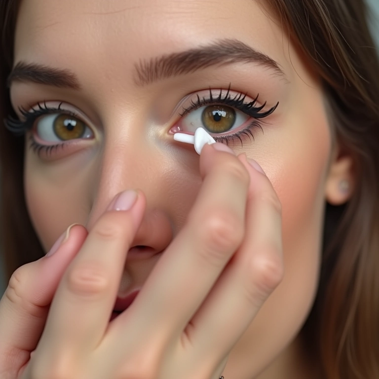 Corrigindo erros de delineado com cotonete e demaquilante.