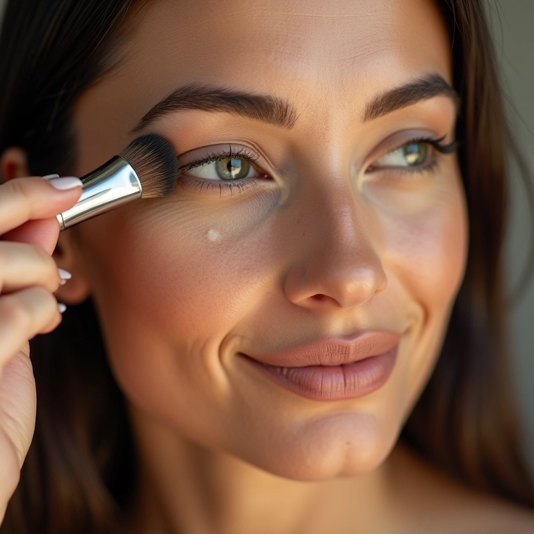 Corrigindo imperfeições com corretivo na área dos olhos.