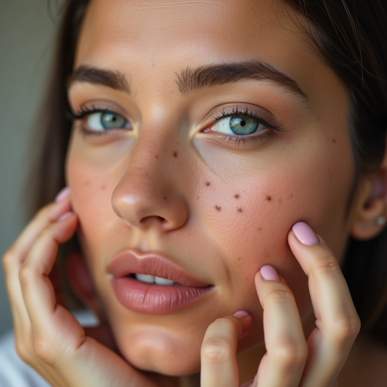 Criando sardas falsas com maquiagem.