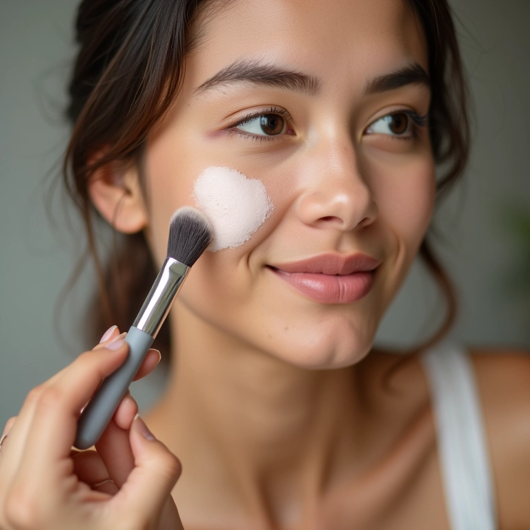 Dando leves batidinhas ao aplicar o pó HD.