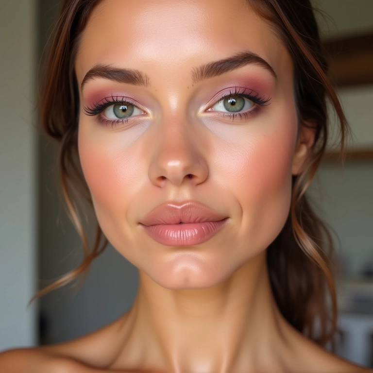 Definindo os traços faciais com contorno e blush na maquiagem pin up.